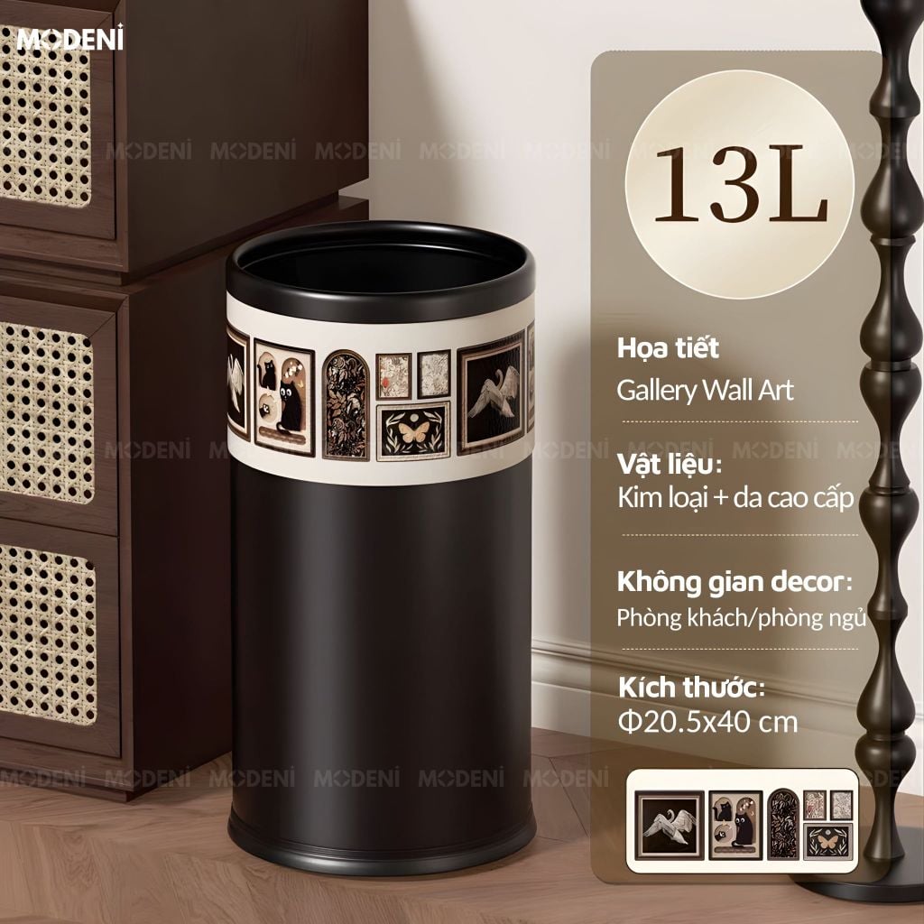 Thùng Rác Vista Da Cao Cấp Không Nắp Họa Tiết Nghệ Thuật Sang Trọng Phù Hợp Cho Không Gian Sống Hiện Đại