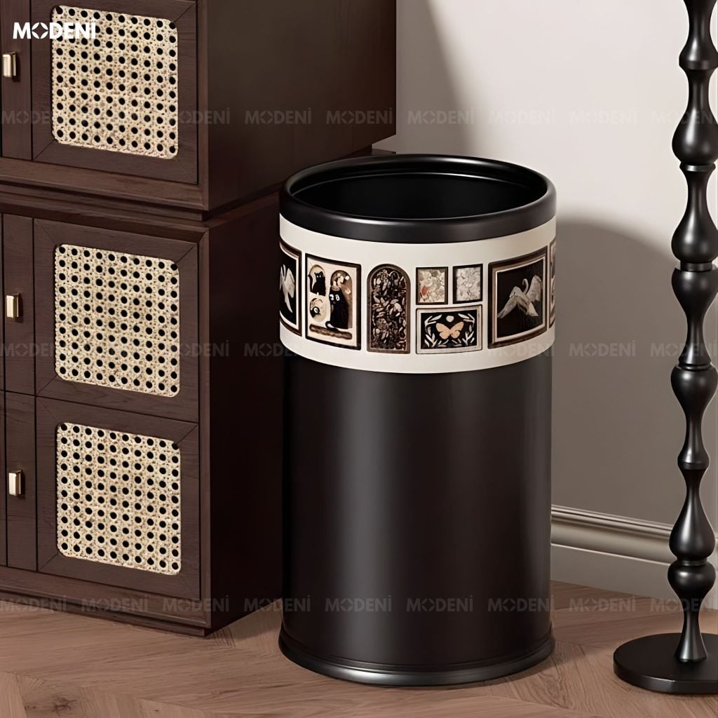Thùng Rác Vista Da Cao Cấp Không Nắp Họa Tiết Nghệ Thuật Sang Trọng Phù Hợp Cho Không Gian Sống Hiện Đại