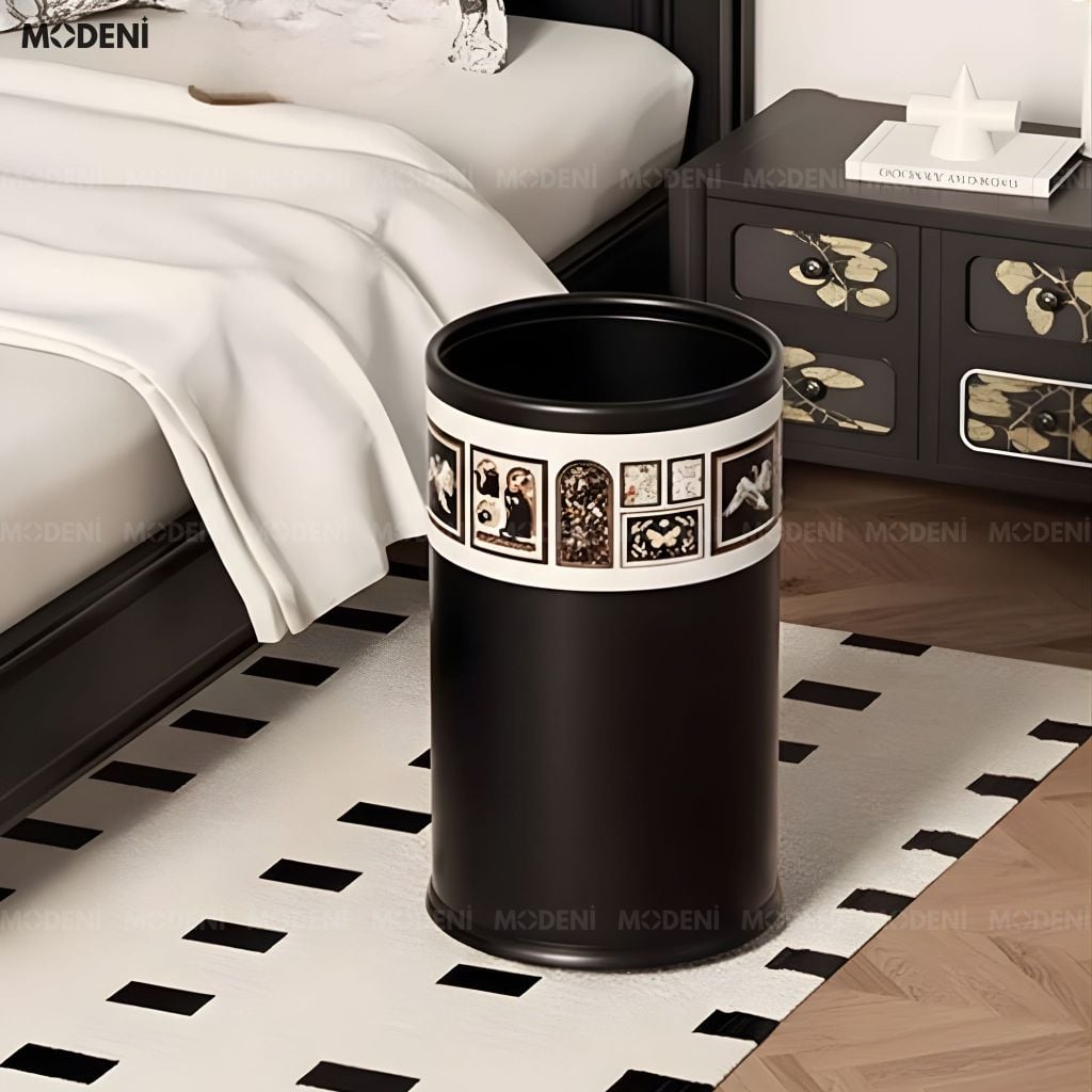 Thùng Rác Vista Da Cao Cấp Không Nắp Họa Tiết Nghệ Thuật Sang Trọng Phù Hợp Cho Không Gian Sống Hiện Đại