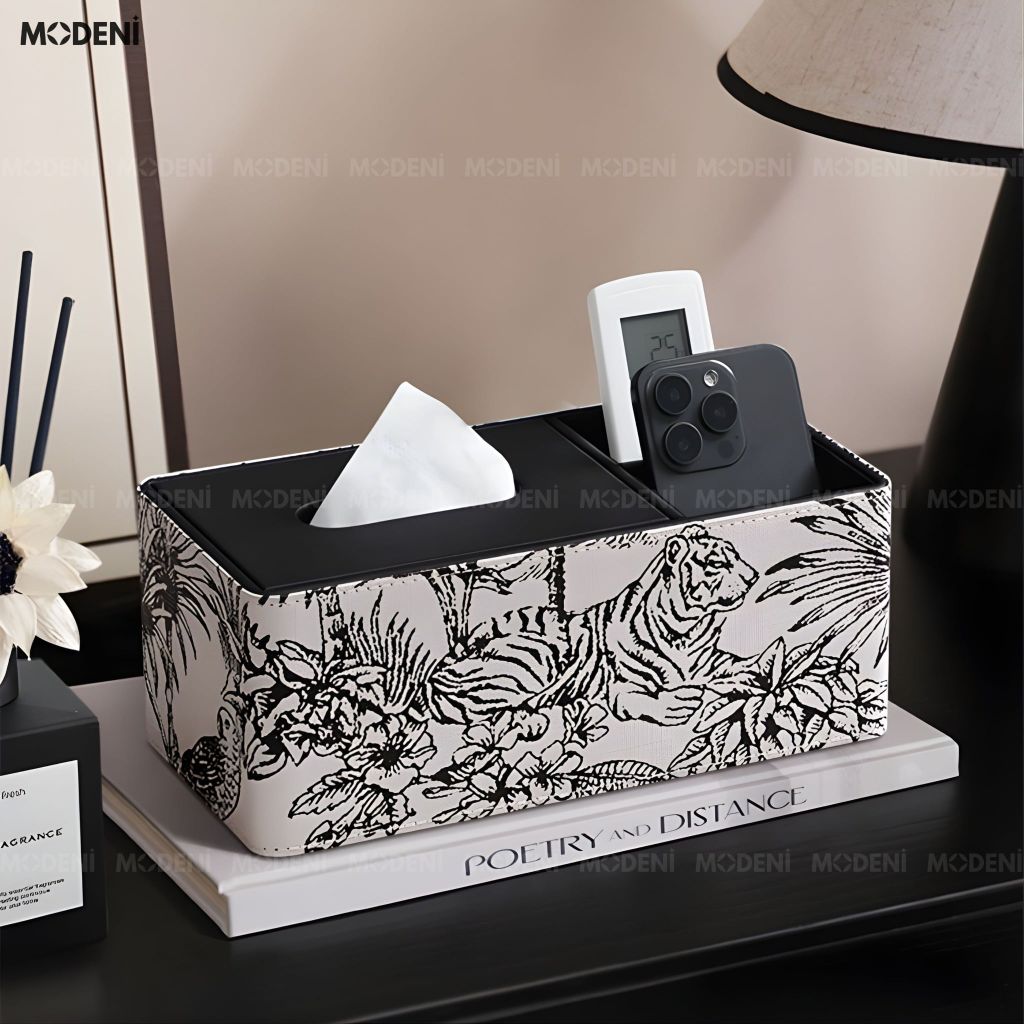Hộp Khăn Giấy Vanity Bọc Da Cao Cấp Họa Tiết Toile Nghệ Thuật - Vẻ Đẹp Cổ Điển Sagn Trọng Cho Phòng Khách Luxury