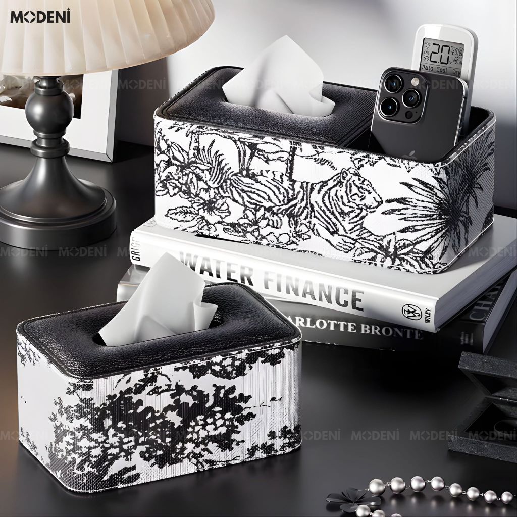 Hộp Khăn Giấy Vanity Bọc Da Cao Cấp Họa Tiết Toile Nghệ Thuật - Vẻ Đẹp Cổ Điển Sagn Trọng Cho Phòng Khách Luxury