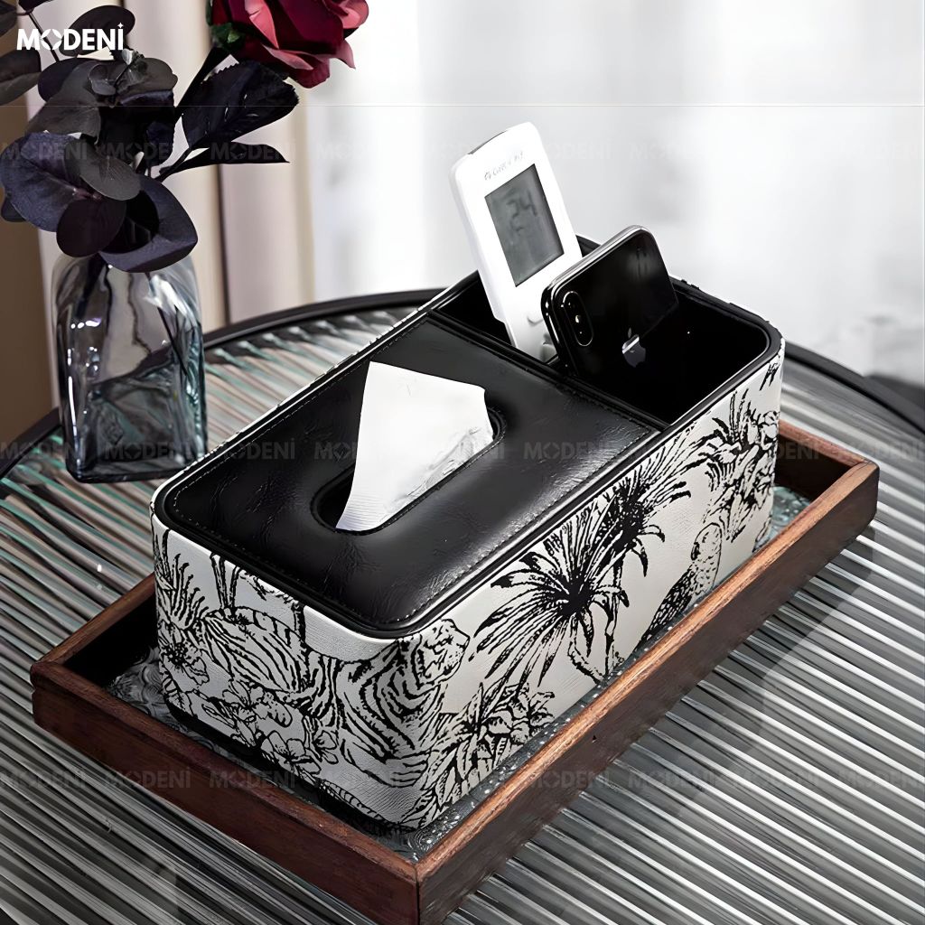 Hộp Khăn Giấy Vanity Bọc Da Cao Cấp Họa Tiết Toile Nghệ Thuật - Vẻ Đẹp Cổ Điển Sagn Trọng Cho Phòng Khách Luxury
