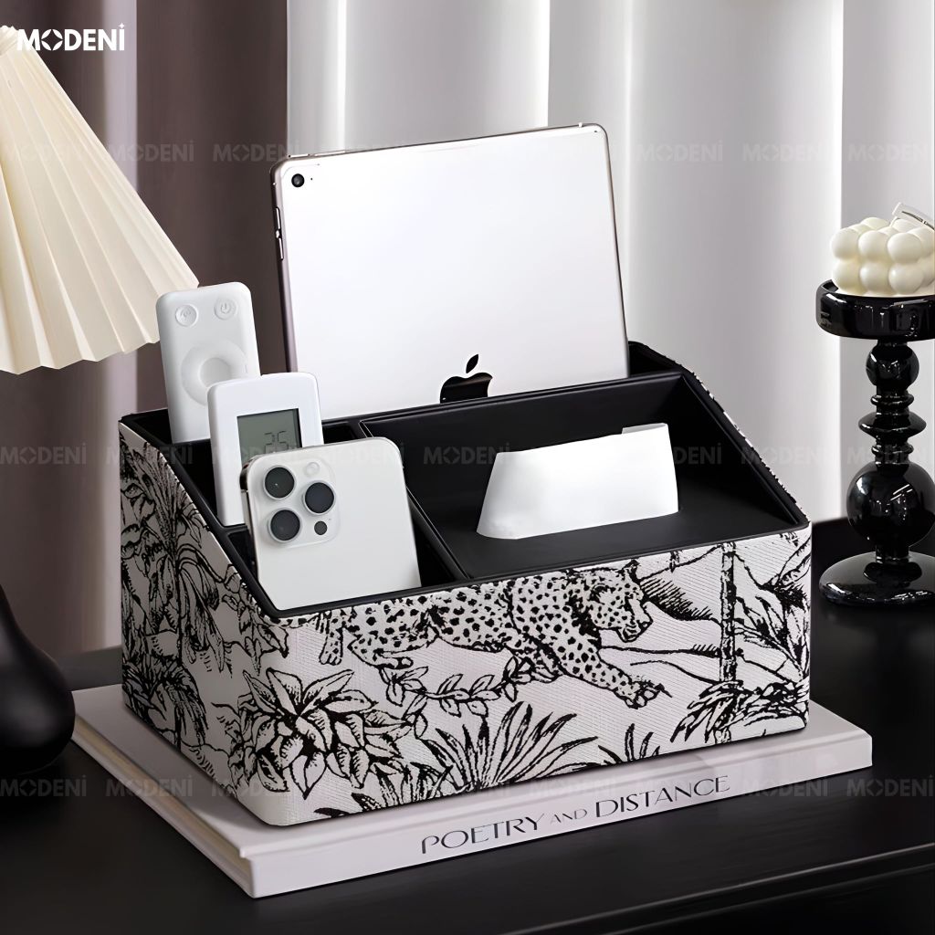 Hộp Khăn Giấy Habitat Bọc Da Cao Cấp Họa Tiết Toile Nghệ Thuật - Vẻ Đẹp Cổ Điển Sang Trọng Cho Phòng Khách Luxury