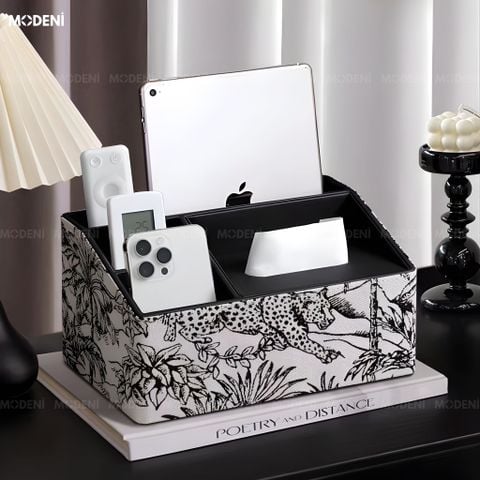  Hộp Khăn Giấy Habitat Bọc Da Cao Cấp Họa Tiết Toile Nghệ Thuật - Vẻ Đẹp Cổ Điển Sang Trọng Cho Phòng Khách Luxury 