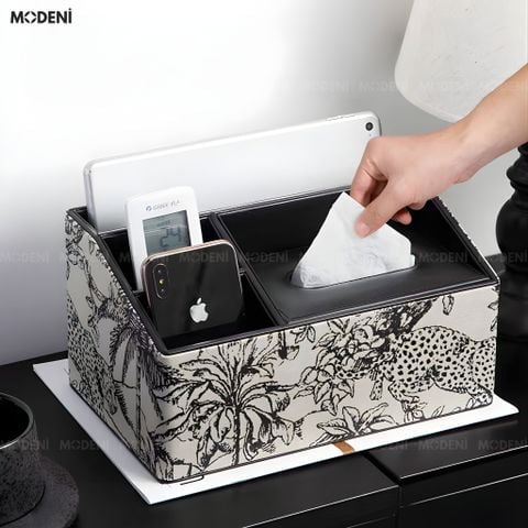  Hộp Khăn Giấy Habitat Bọc Da Cao Cấp Họa Tiết Toile Nghệ Thuật - Vẻ Đẹp Cổ Điển Sang Trọng Cho Phòng Khách Luxury 