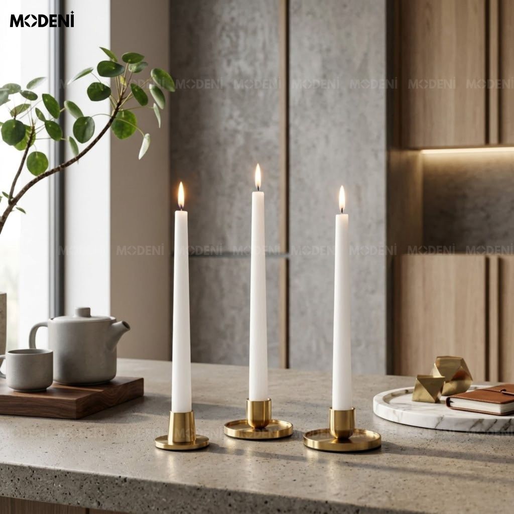 Set Chân Nến Ignia Kim Loại Mạ Vàng Tối Giản Bắc Âu Lót Nỉ Chống Trượt Decor Bàn Tiệc