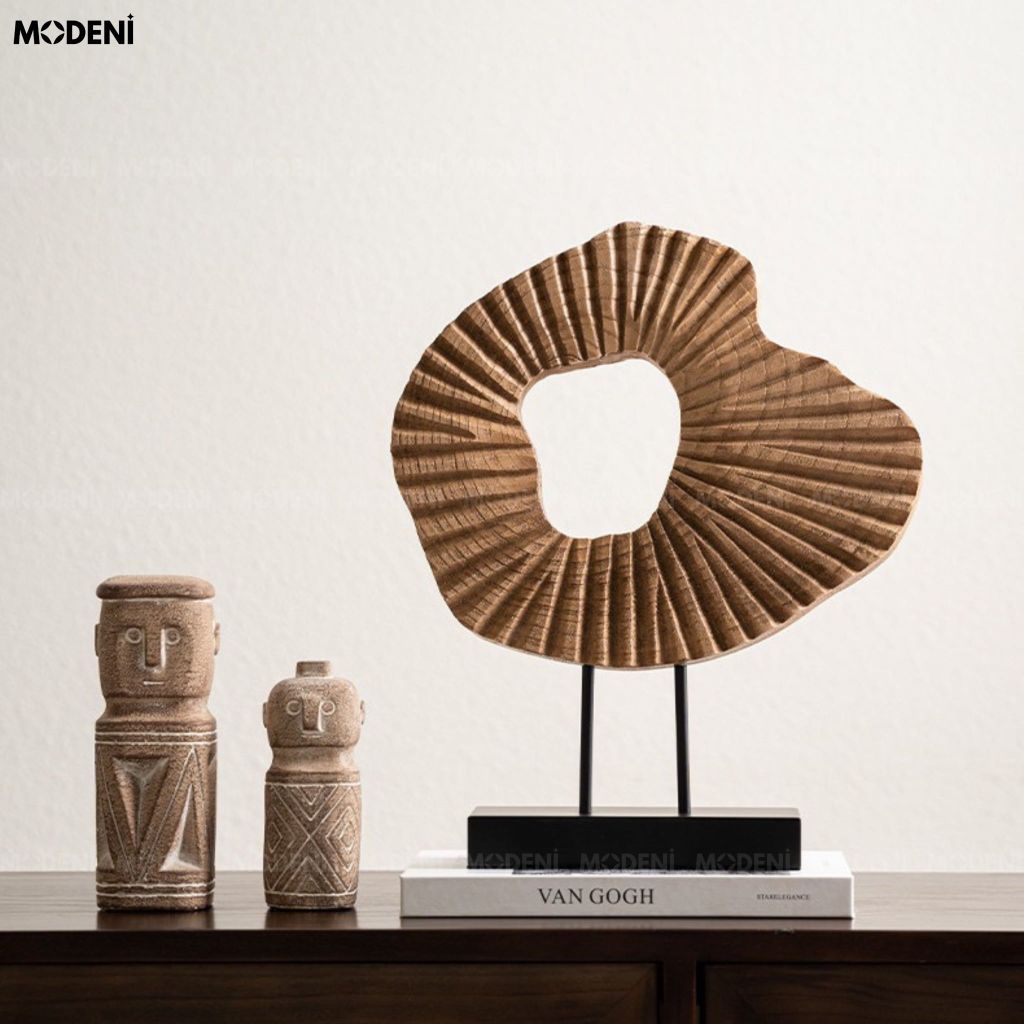 Tượng Trang Trí San Hô Coral Resin Khối Tròn Nghệ Thuật Vàng Nâu Wabi Sabi