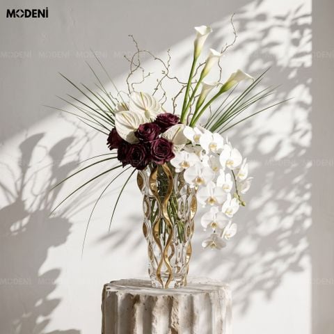  Bình Hoa Pha Lê Elysian – Lọ Hoa Trang Trí Cao Cấp Ánh Vàng – Kích Thước 28x14.5cm, Phù Hợp Decor Bàn Tiệc Sang Trọng 