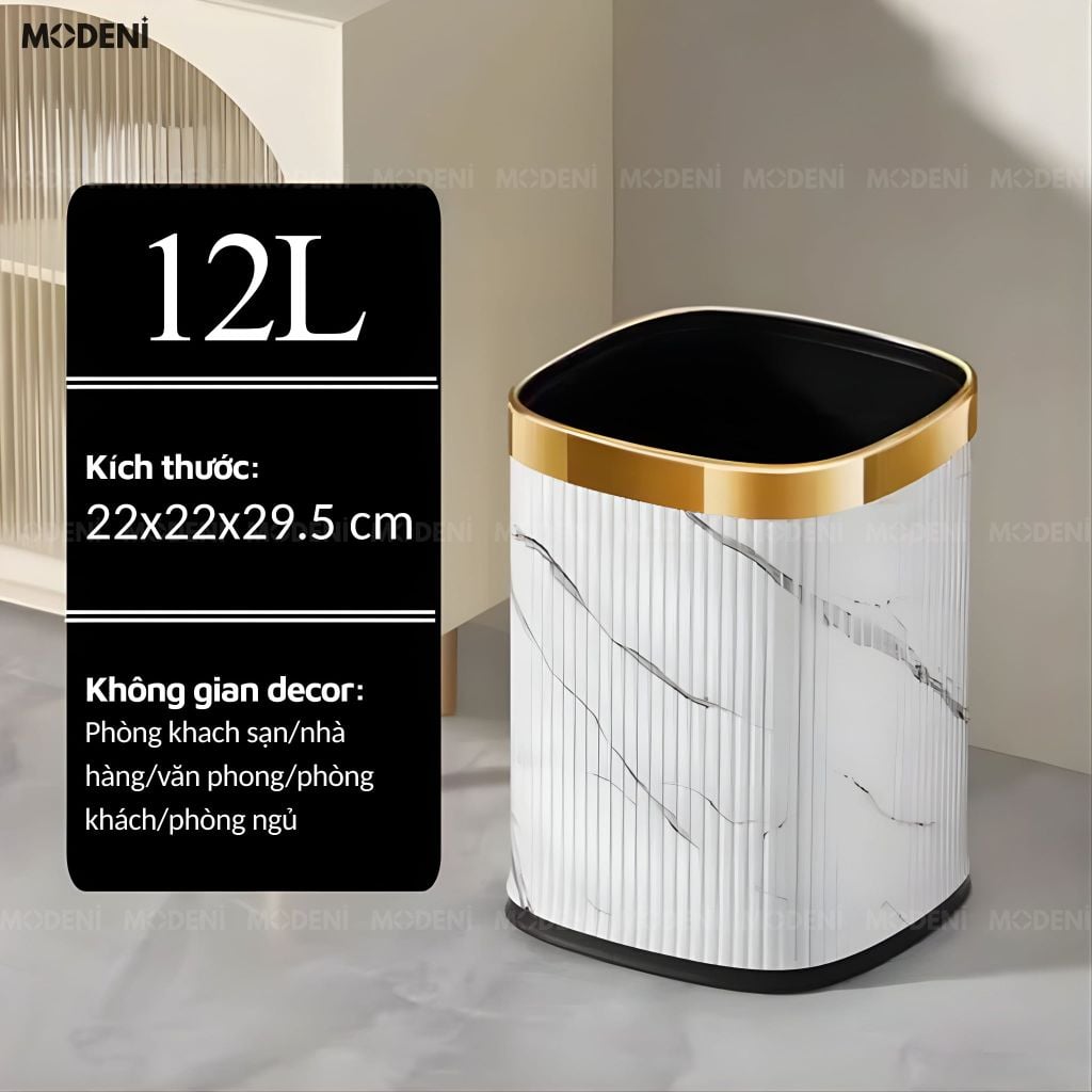 Thùng rác Riley kim loại hai lớp chống cháy phủ vân đá marble nghệ thuật cho không gian sinh hoạt sang trọng hiện đại