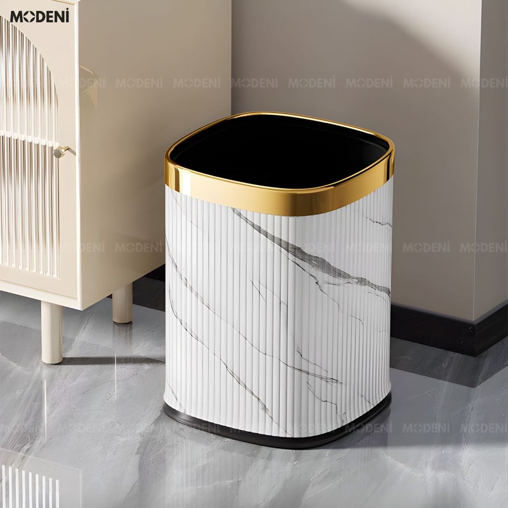 Thùng rác Riley kim loại hai lớp chống cháy phủ vân đá marble nghệ thuật cho không gian sinh hoạt sang trọng hiện đại