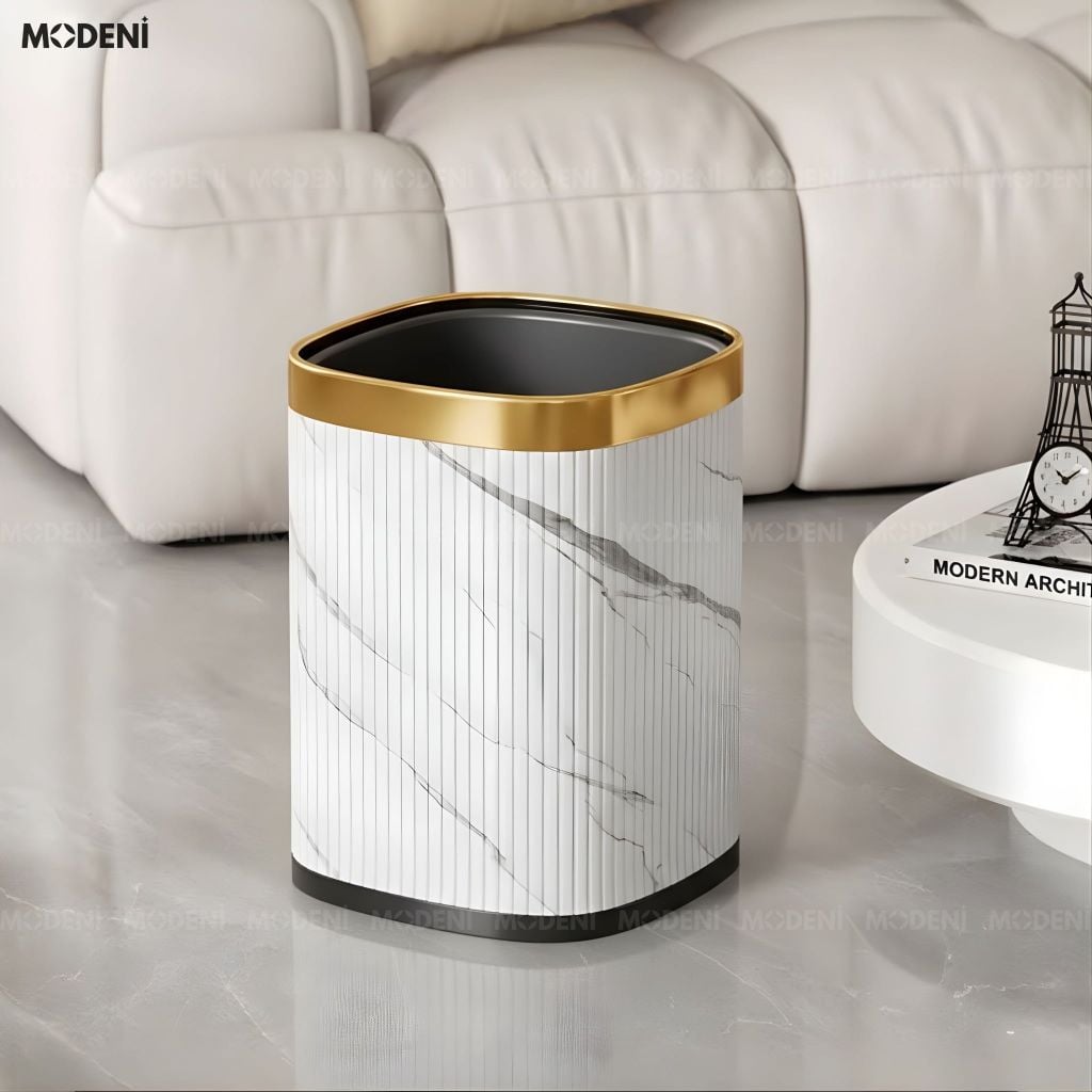 Thùng rác Riley kim loại hai lớp chống cháy phủ vân đá marble nghệ thuật cho không gian sinh hoạt sang trọng hiện đại