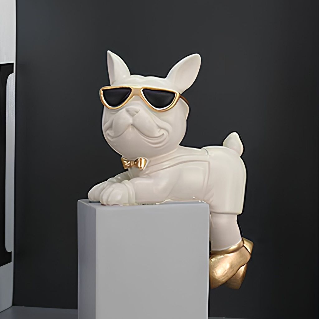 Tượng Trang Trí Chó Bulldog Duo Kiêm Chặn Sách Composite Xám Hiện Đại Cá Tính