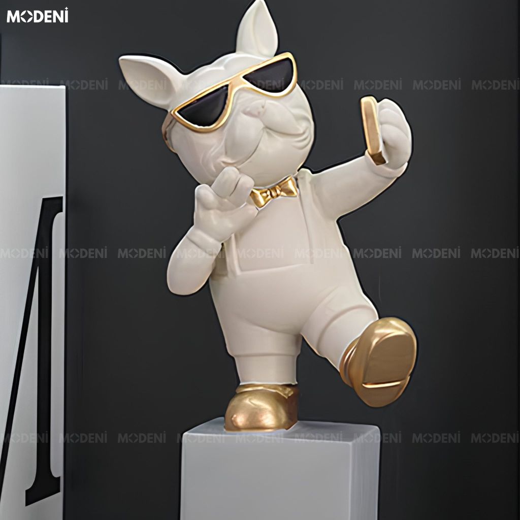 Tượng Trang Trí Chó Bulldog Duo Kiêm Chặn Sách Composite Xám Hiện Đại Cá Tính