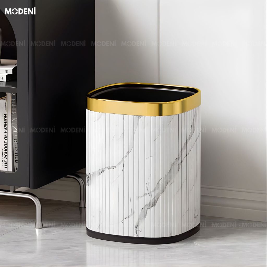 Thùng rác Riley kim loại hai lớp chống cháy phủ vân đá marble nghệ thuật cho không gian sinh hoạt sang trọng hiện đại