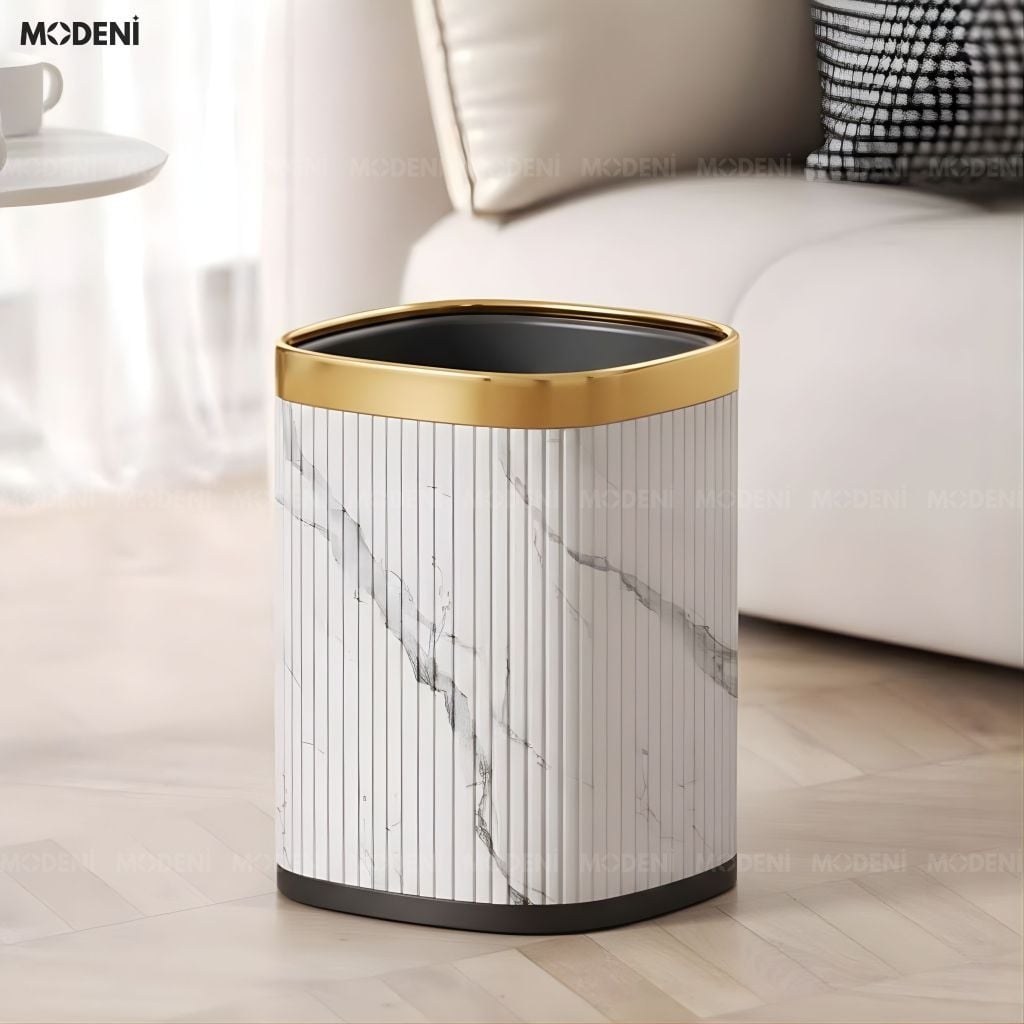 Thùng rác Riley kim loại hai lớp chống cháy phủ vân đá marble nghệ thuật cho không gian sinh hoạt sang trọng hiện đại