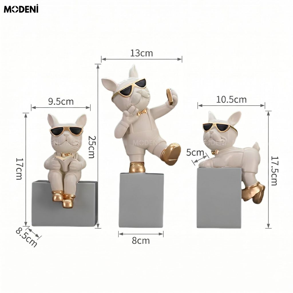 Tượng Trang Trí Chó Bulldog Duo Kiêm Chặn Sách Composite Xám Hiện Đại Cá Tính