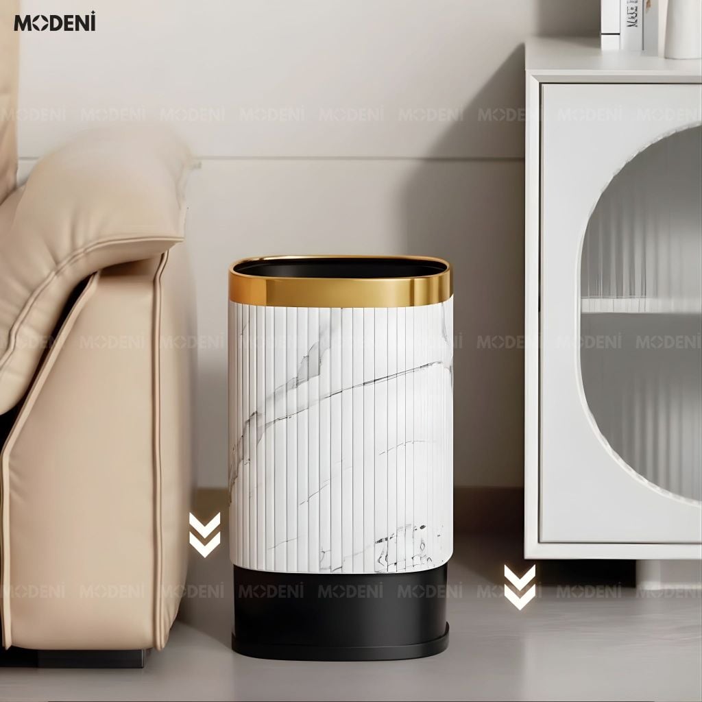 Thùng rác Riley kim loại hai lớp chống cháy phủ vân đá marble nghệ thuật cho không gian sinh hoạt sang trọng hiện đại