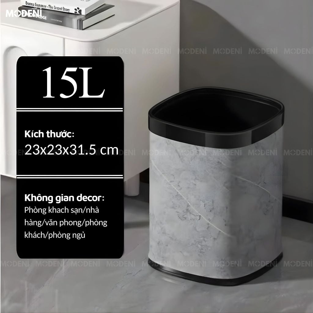 Thùng rác Rowan kim loại giả đá cẩm thạch nghệ thuật vân xám trung tính cho không gian sinh hoạt hiện đại sang trọng
