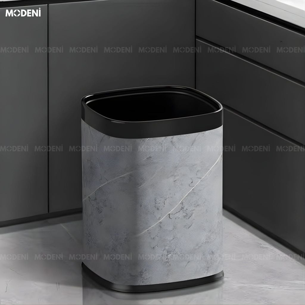 Thùng rác Rowan kim loại giả đá cẩm thạch nghệ thuật vân xám trung tính cho không gian sinh hoạt hiện đại sang trọng