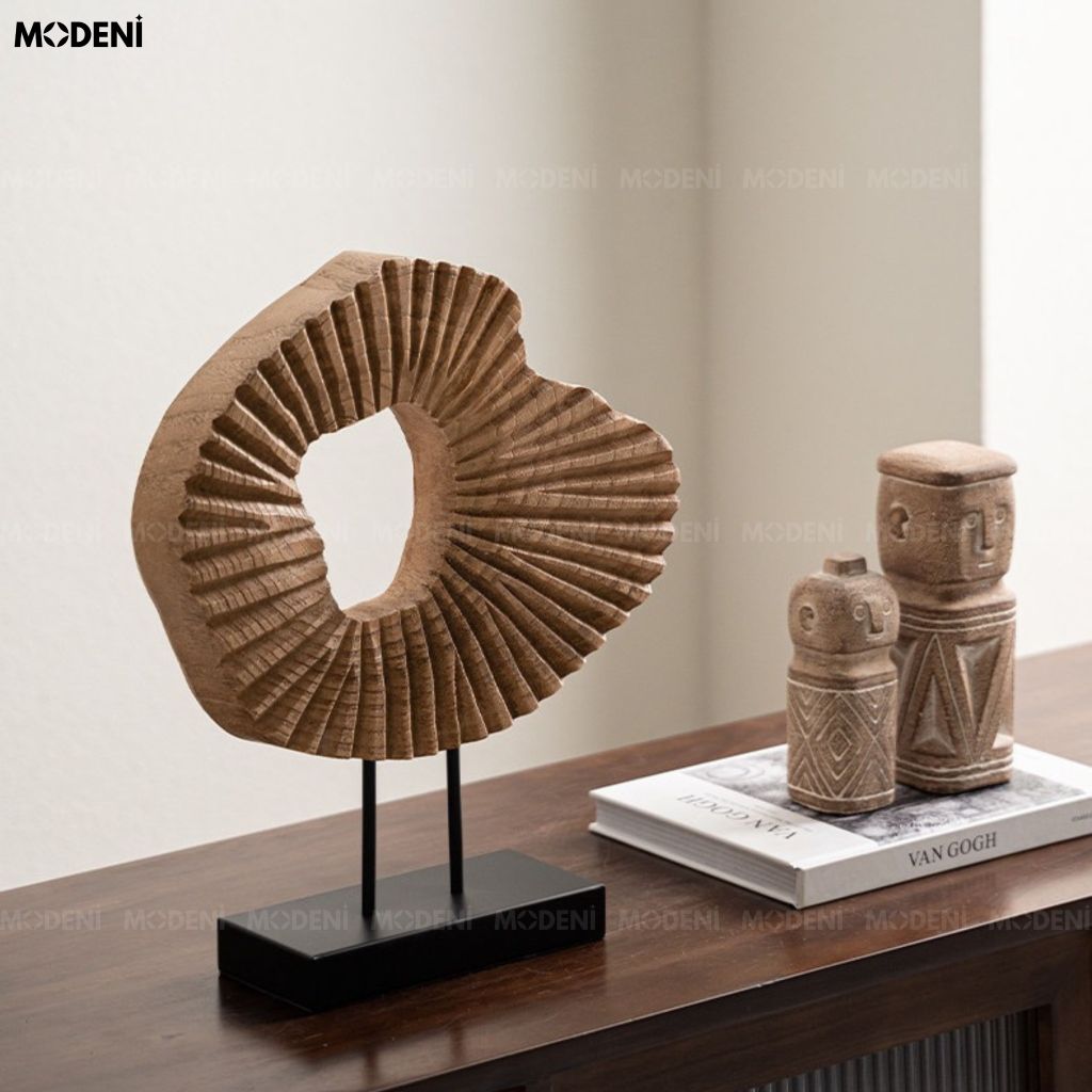 Tượng Trang Trí San Hô Coral Resin Khối Tròn Nghệ Thuật Vàng Nâu Wabi Sabi