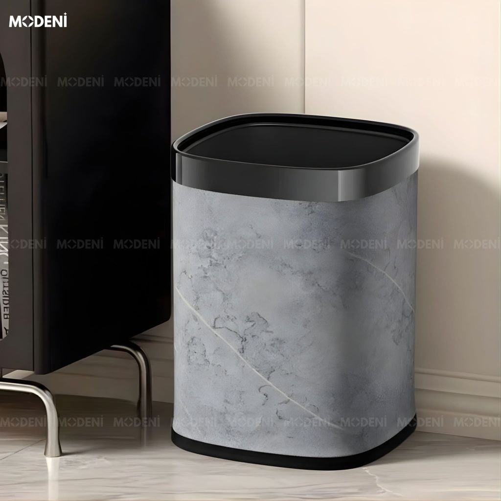 Thùng rác Rowan kim loại giả đá cẩm thạch nghệ thuật vân xám trung tính cho không gian sinh hoạt hiện đại sang trọng