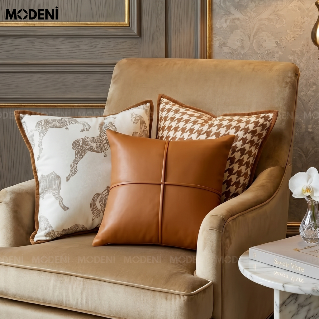 Set Vỏ Gối Sofa Caramel Luxe Cao Cấp Phong Cách Tân cổ điển Sạng Trọng Đẳng Cấp