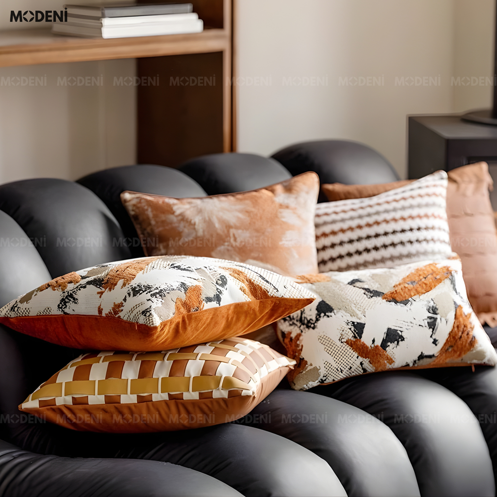 Vỏ Gối Sofa Interlace – Vải Chenille Họa Tiết Sơn Loang Dệt Nổi Phong Cách Indochine