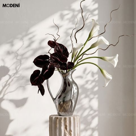  Bình Hoa Sứ Moonlit – Dáng Bình Tay Cầm Nghệ Thuật, Màu Bạc Gương Sang Trọng 