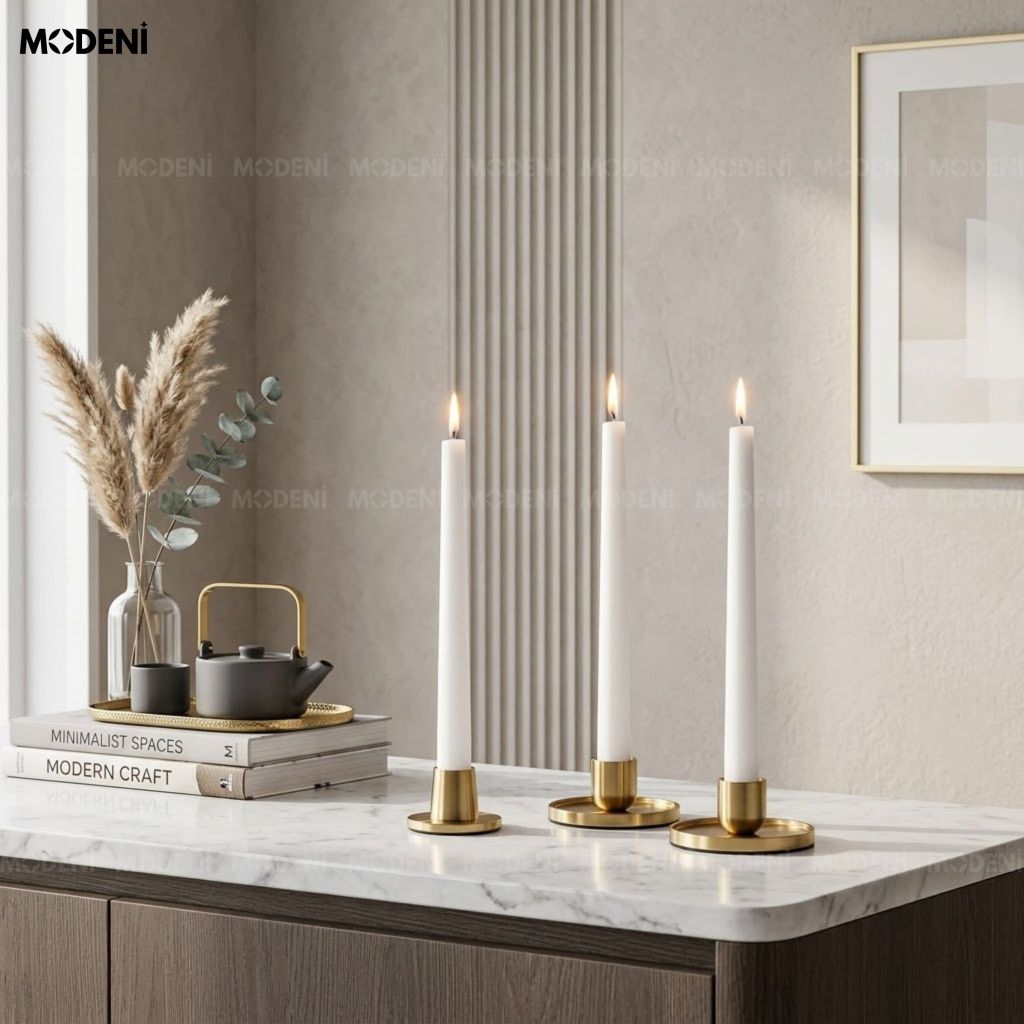 Set Chân Nến Ignia Kim Loại Mạ Vàng Tối Giản Bắc Âu Lót Nỉ Chống Trượt Decor Bàn Tiệc