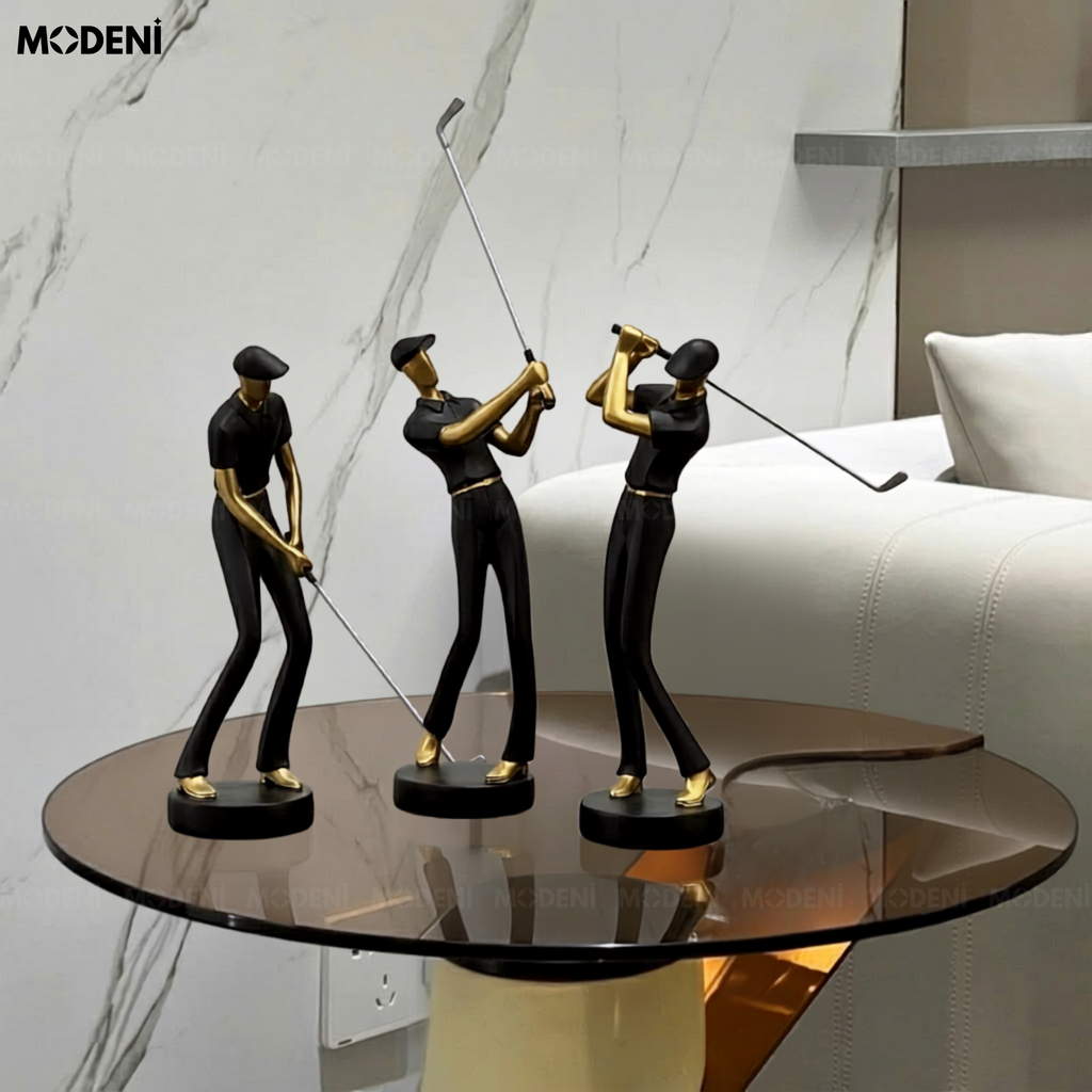 Tượng Golf Boss Đen Nghệ Thuật Hiện Đại – Cú Vung Lịch Lãm Phối Pha Lê – Decor Bàn Làm Việc, Kệ Sách, Văn Phòng Thiết Kế