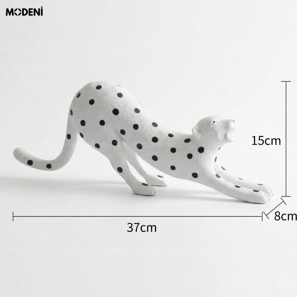 Tượng Decor Để Bàn Panthera Composite Phối Kim Loại Dáng Báo Đốm Trắng Chấm Đen Phong Cách Kiêu Sa