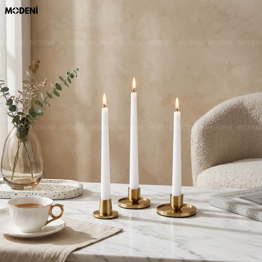 Set Chân Nến Ignia Kim Loại Mạ Vàng Tối Giản Bắc Âu Lót Nỉ Chống Trượt Decor Bàn Tiệc