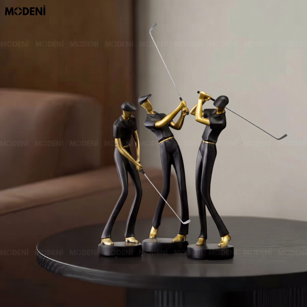 Tượng Golf Boss Đen Nghệ Thuật Hiện Đại – Cú Vung Lịch Lãm Phối Pha Lê – Decor Bàn Làm Việc, Kệ Sách, Văn Phòng Thiết Kế