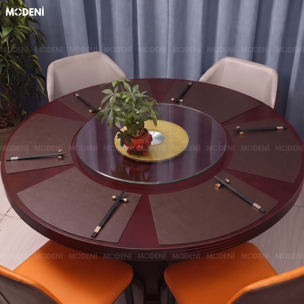Tấm Lót Bàn Ăn Arcato Placemat PVC Giả Da Đen Nâu Dáng Cong Bán Nguyệt Chống Nước Dễ Lau Chùi Cho Bàn Tiệc