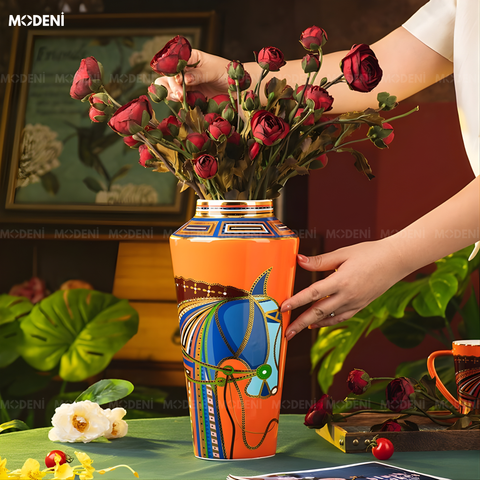  Bình Hoa Sứ Ridge Cao Cấp Họa Tiết Ngựa Kẻ Sọc Nổi Phong Cách Cổ Điển Sang Trọng 