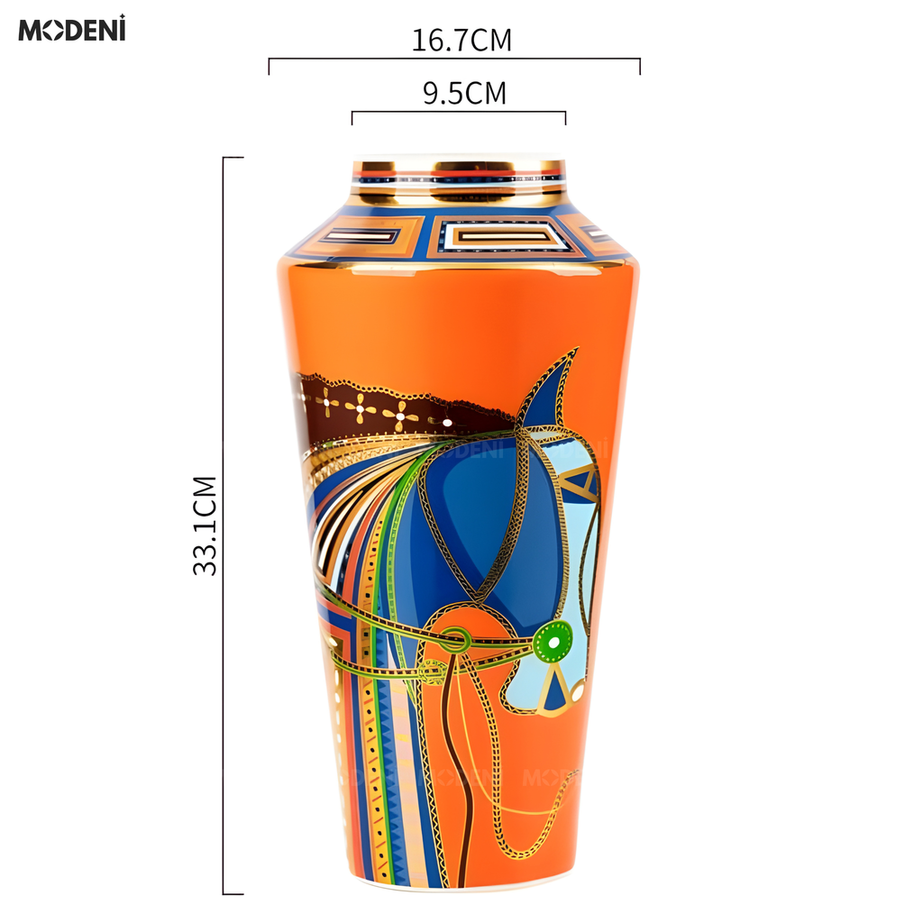 Bình Hoa Sứ Ridge Cao Cấp Họa Tiết Ngựa Kẻ Sọc Nổi Phong Cách Cổ Điển Sang Trọng