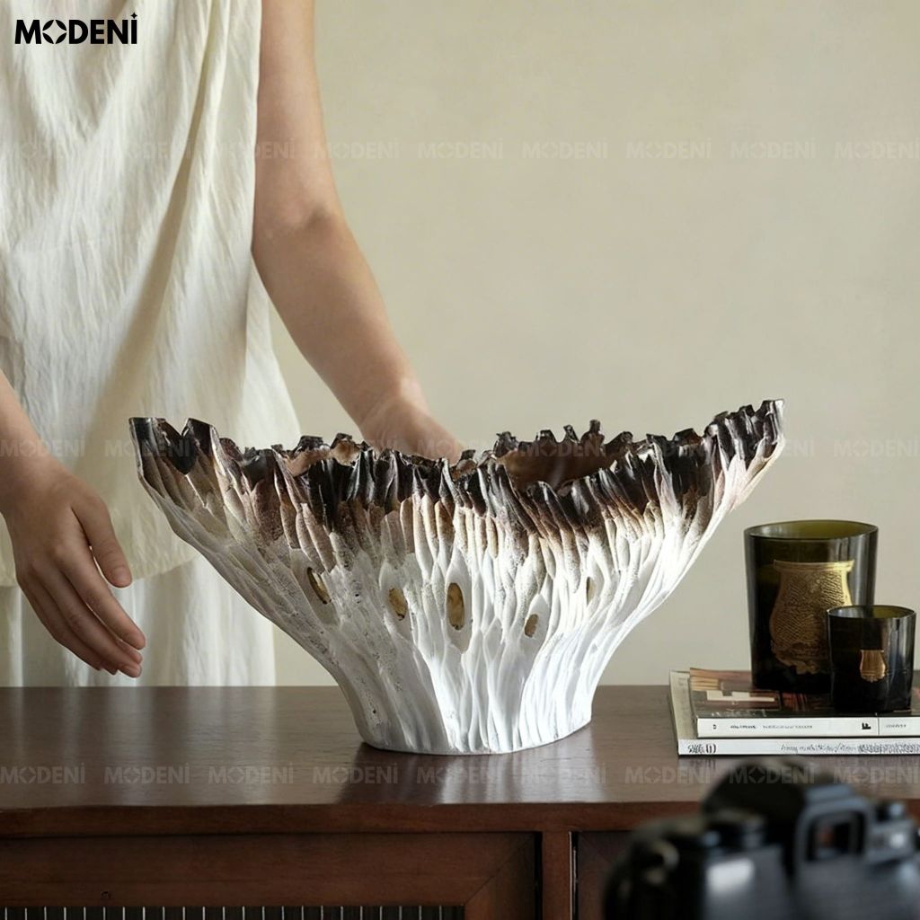 Tượng Trang Trí Muss Cao Cấp - Thiết Kế Hữu Cơ, Tuyệt Tác Điêu Khắc Trắng Muốt Điểm Vàng Sang Trọng