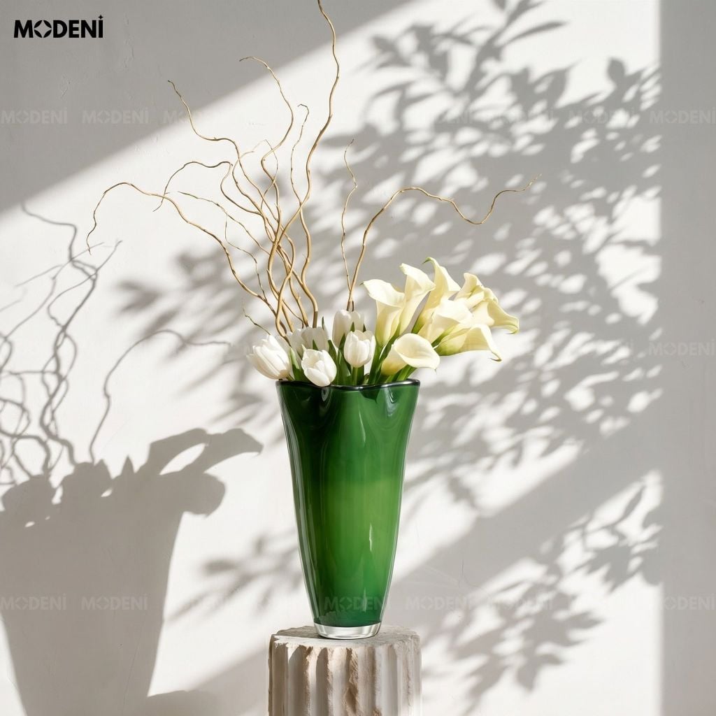 Bình Hoa Thủy Tinh Verdant – Hiệu Ứng Lá Cây Trong Suốt – Decor Tự Nhiên Sang Trọng Cho Kệ Tủ, Bàn Console