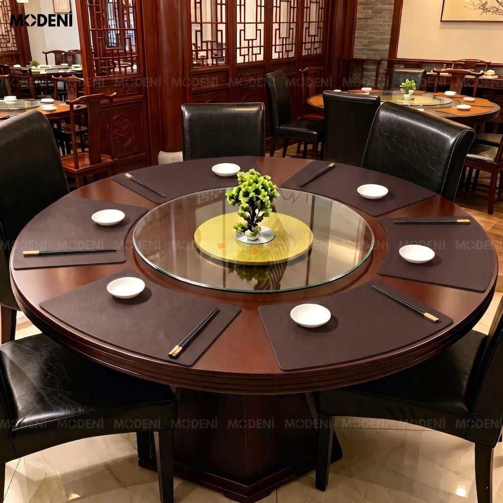 Tấm Lót Bàn Ăn Arcato Placemat PVC Giả Da Đen Nâu Dáng Cong Bán Nguyệt Chống Nước Dễ Lau Chùi Cho Bàn Tiệc