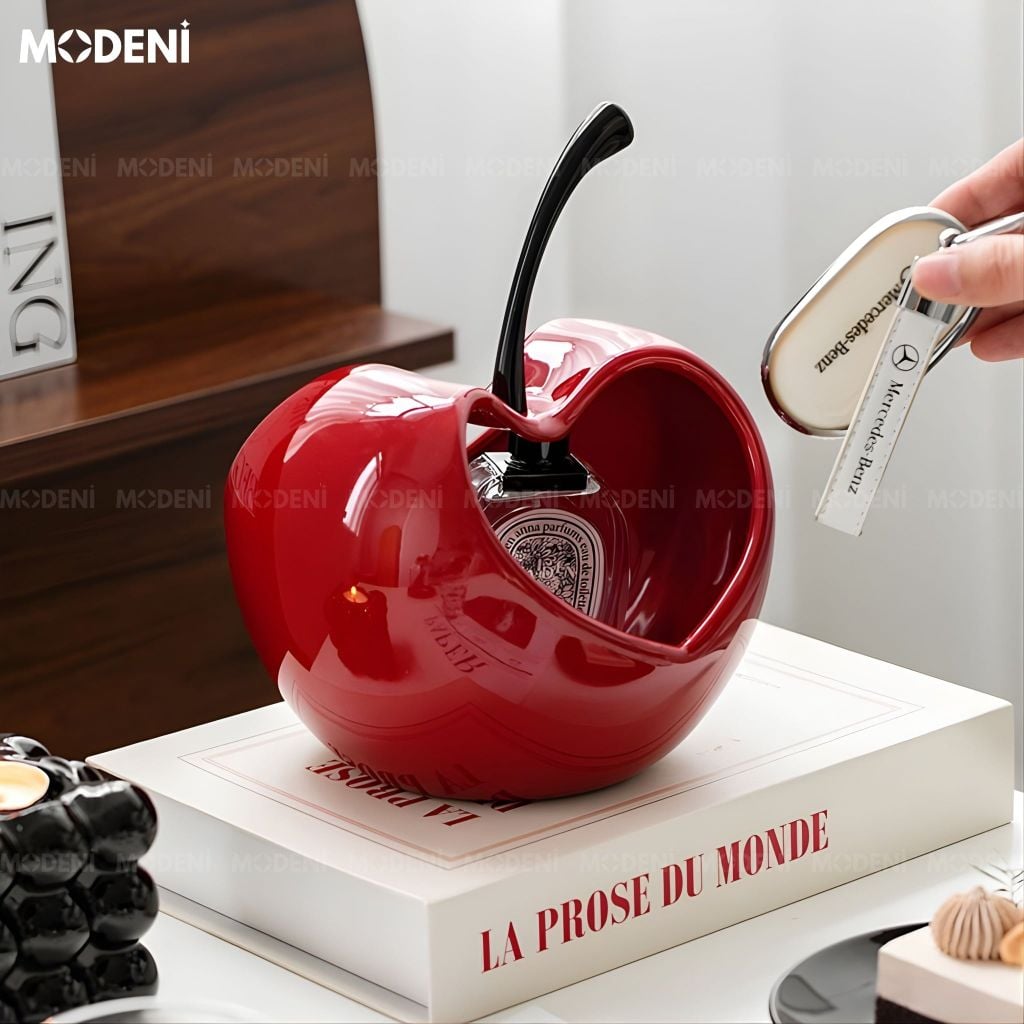 Hủ Đựng Trái Cây Crimson Gốm Sứ Họa Tiết Trơn Phối Tay Cầm Mạ Chrome Không Gỉ – Dùng Cho Bàn Ăn Hiện Đại