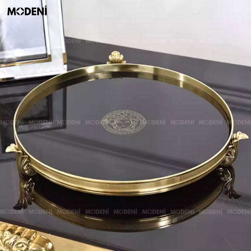 Khay Hình Tròn V Luxury Neo Trang Trí Cao Cấp Màu Đen Viền Vàng Sang Trọng Phong Cách Châu Âu Hiện Đại