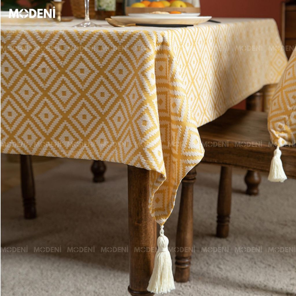 Khăn Trải Bàn Sunday Chống Thấm Cao Cấp – Vải Dày Vàng Gấm Nắng – Sang Trọng & Chill Cho Bàn Ăn Hiện Đại