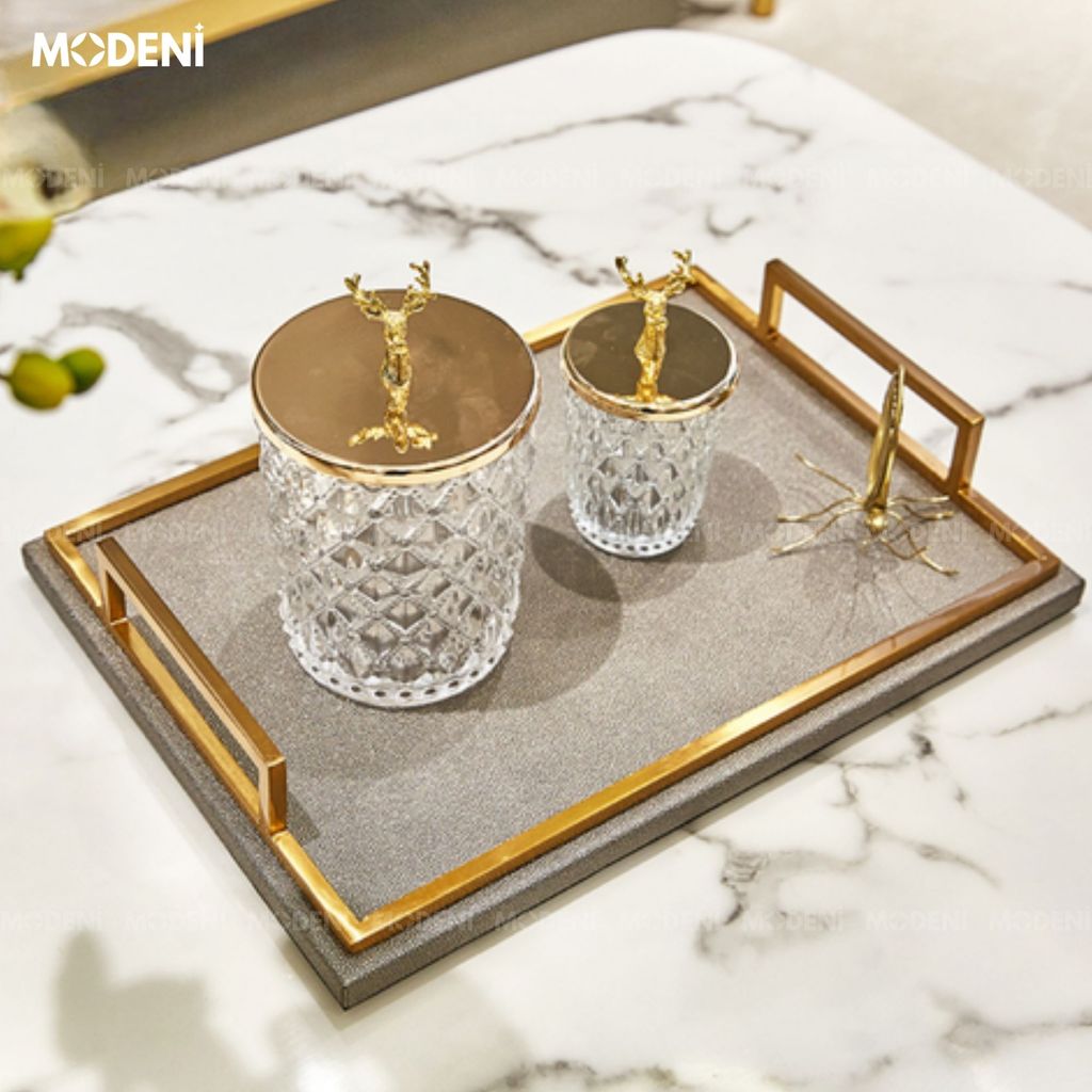 Khay Dorian Da Xám – Khay Decor Sang Trọng Hiện Đại – Thiết Kế Tối Giản Chống Trượt, Trang Trí Bàn Sofa, Console, Quà Tặng Gu Tinh Tế