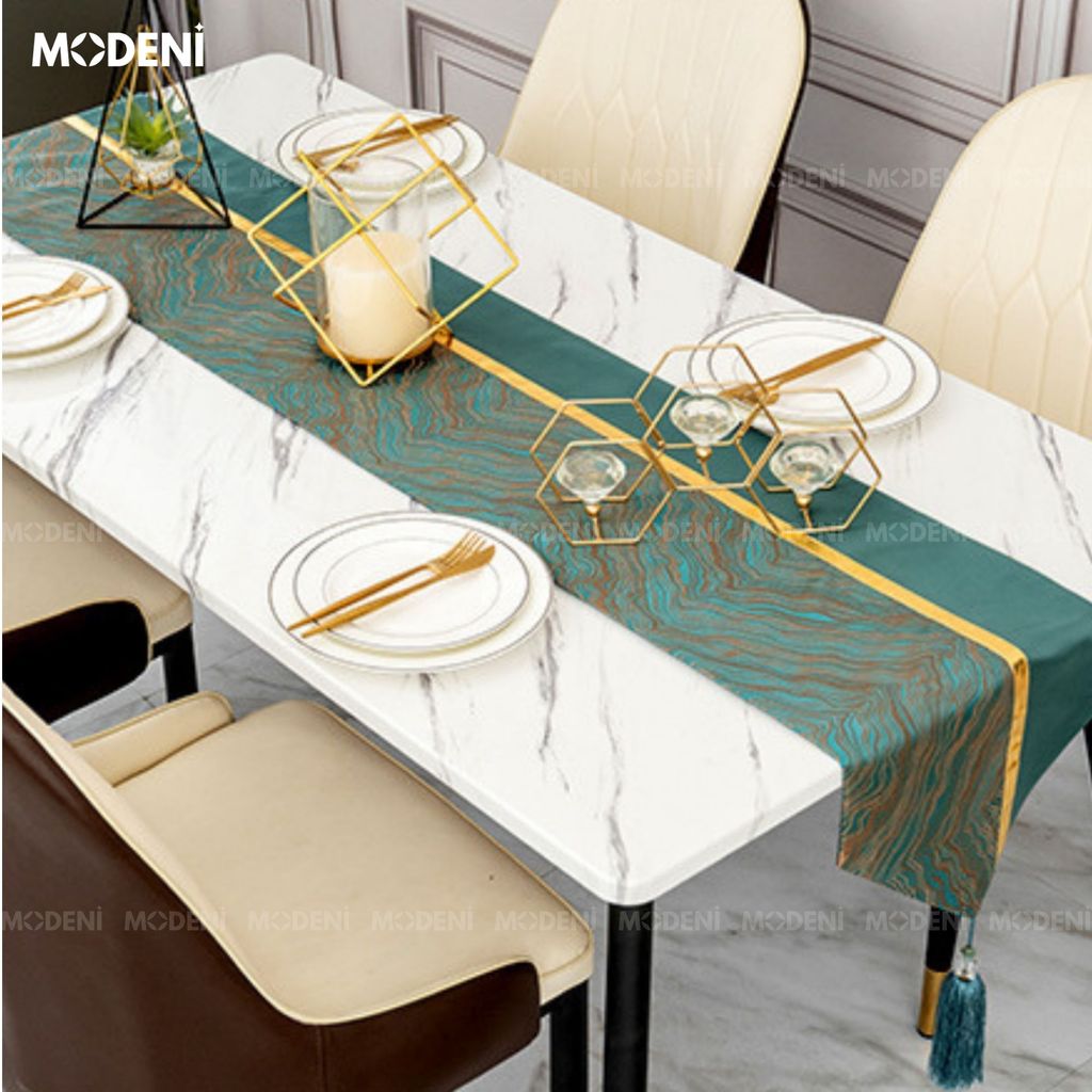 Khăn Bàn Table Runner Fern Flowrous Cao Cấp – Luôn Giữ Form Mượt Mà, Hạn Chế Thấm – Họa Tiết Lá Vân Đá Nghệ Thuật – Dành Cho Không Gian Sống Có Gu