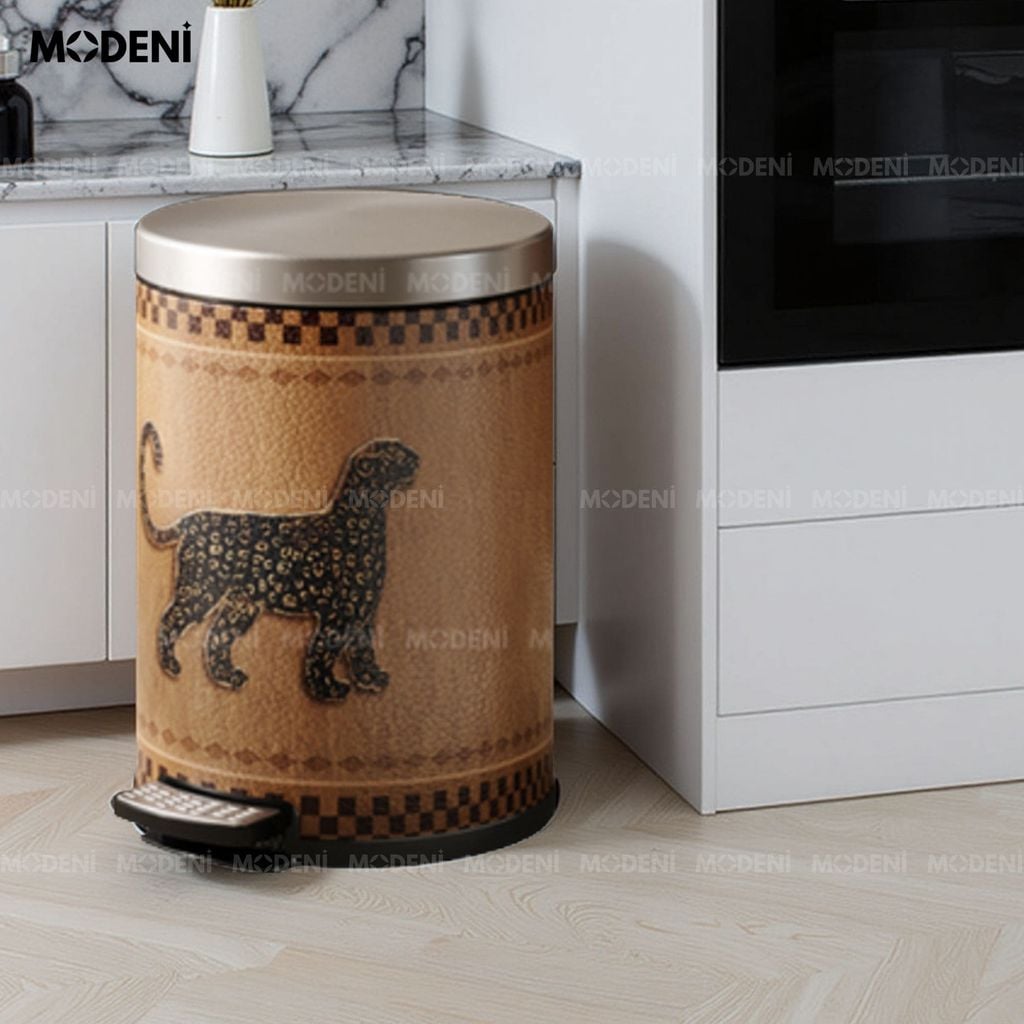 Thùng Rác Có Nắp Morgan – Thùng Rác Decor 14L – Họa Tiết Con Báo Trung Cổ – Phù Hợp Trang Trí Phòng Khách, Phòng Ngủ