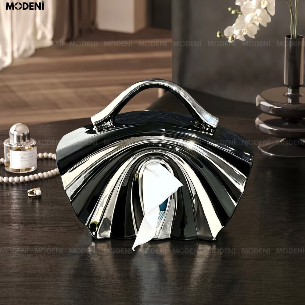 Hộp Khăn Giấy Luva Gốm Sứ Cao Cấp Tráng Gương Ánh Chrome Phong Cách Art Deco Cho Phòng Ngủ
