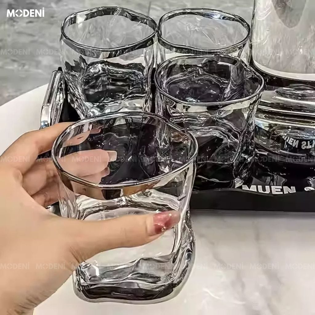 Hilda – Bộ Bình Ly Thủy Tinh Cao Cấp Sang Trọng – 1 Bình 6 Ly Kèm Khay Cho Bàn Tiếp Khách, Biệt Thự hoặc Quà Tặng