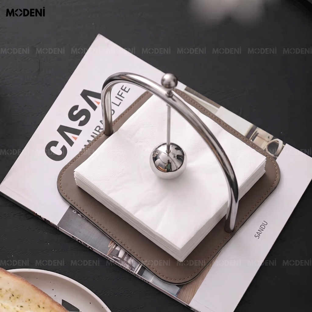 Hộp Khăn Giấy Orion Thép Không Gỉ Phối Da Cao Cấp Màu Nâu Phong Cách Hiện Đại Sang Trọng