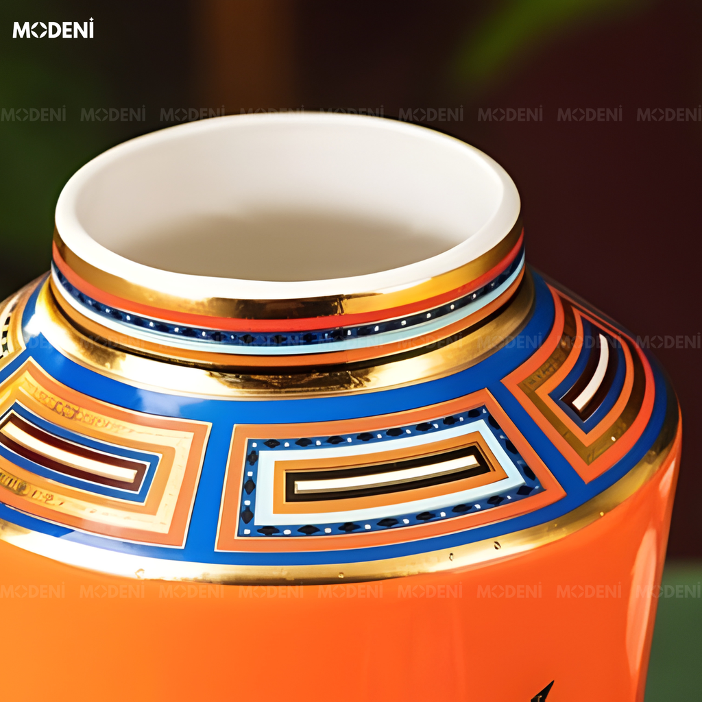 Bình Hoa Sứ Ridge Cao Cấp Họa Tiết Ngựa Kẻ Sọc Nổi Phong Cách Cổ Điển Sang Trọng