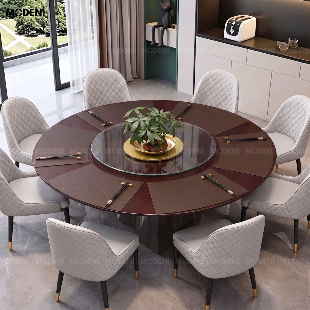 Tấm Lót Bàn Ăn Arcato Placemat PVC Giả Da Đen Nâu Dáng Cong Bán Nguyệt Chống Nước Dễ Lau Chùi Cho Bàn Tiệc